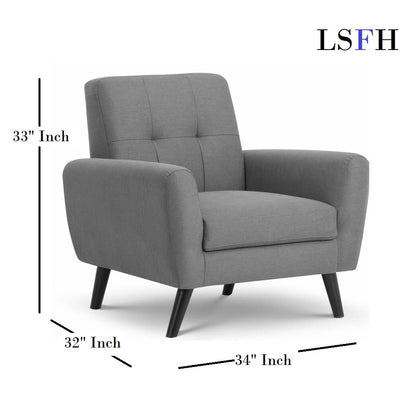LSFH Unique Design True Innovations Wide Linen Fabric Accent Chair Armchair with Solid Sagwan Wooden Legs Single Sofa Chair for Small Apartments, Living Room or Bedroom (Set of 2 Chairs, Blue)