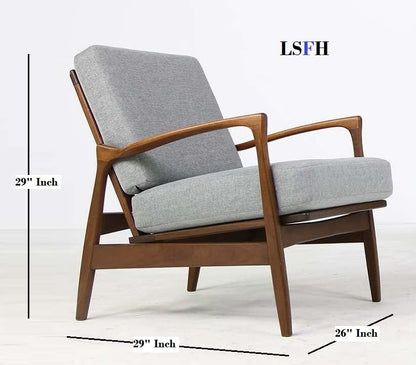 LSFH Unique Design 1960s Organic Shape Fabric Accent Chair Armchair with Solid Sagwan Wooden Frame Single Sofa Chair for Small Apartments, Living Room or Bedroom (1 Chair, Light Grey)
