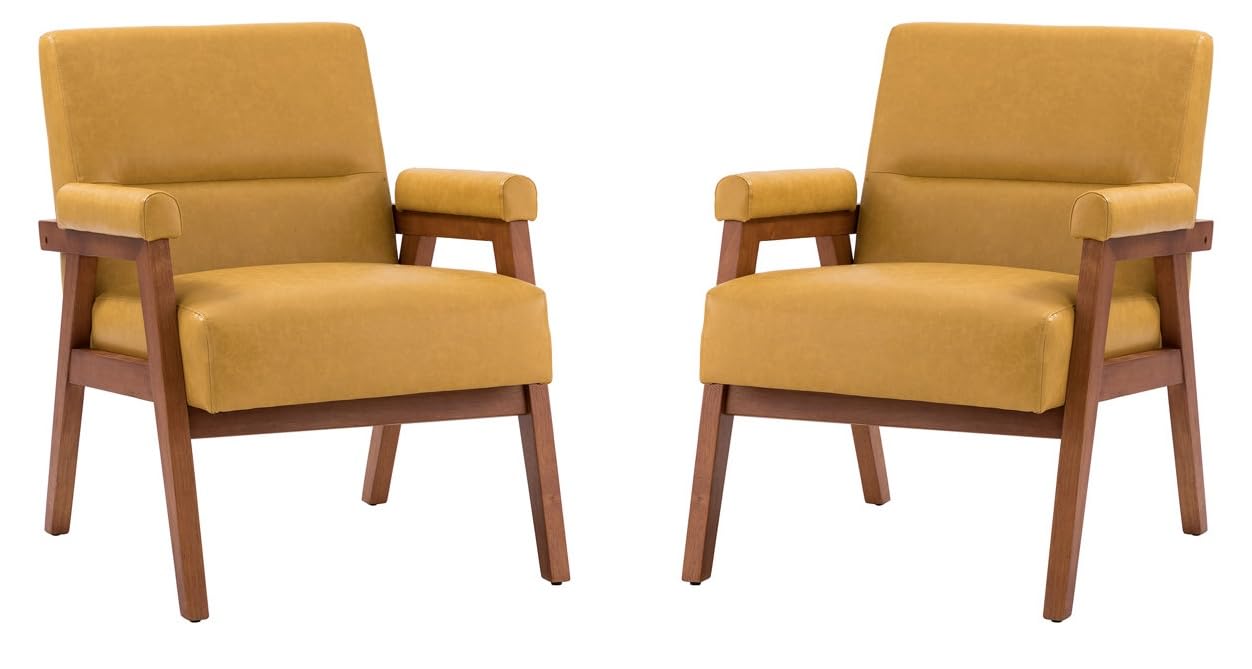 LSFH Unique Design True Innovations Mackenne Accent Chair, Ottoman Armchair with Solid Sagwan Wooden Frame Single Sofa Chair for Small Apartments, Living Room or Bedroom (Set of 2 Chairs, Brown)