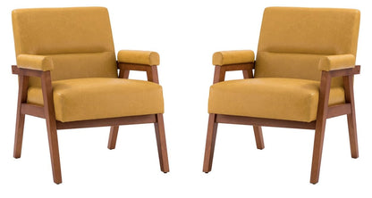 LSFH Unique Design True Innovations Mackenne Accent Chair, Ottoman Armchair with Solid Sagwan Wooden Frame Single Sofa Chair for Small Apartments, Living Room or Bedroom (Set of 2 Chairs, Brown)