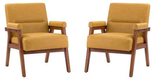 LSFH Unique Design True Innovations Mackenne Accent Chair, Ottoman Armchair with Solid Sagwan Wooden Frame Single Sofa Chair for Small Apartments, Living Room or Bedroom (Set of 2 Chairs, Brown)