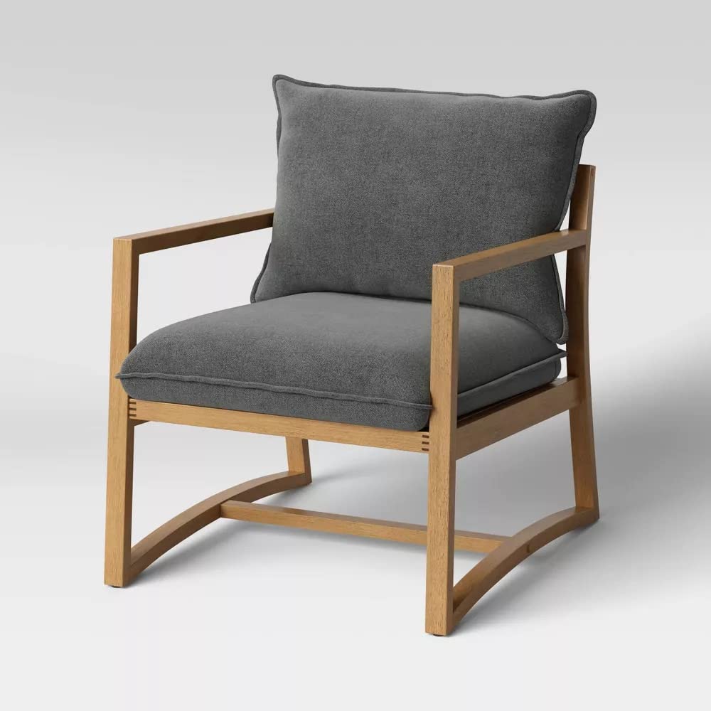 LSFH Unique Design Higginz Lounge Chair, Accent Chair Armchair with Solid Sagwan Wooden Frame Single Sofa Chair for Small Apartments, Living Room or Bedroom (1 Chair, Dark Grey)