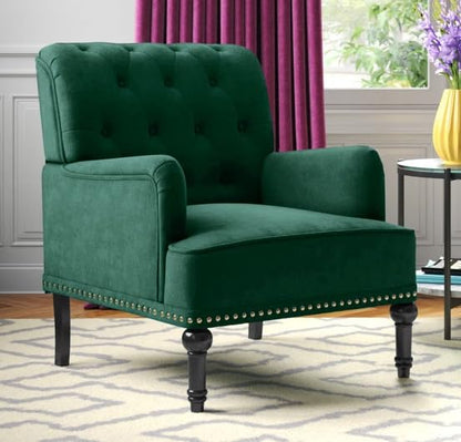 LSFH Unique Design True Innovations Jakuz Accent Chair, Armchair with Solid Sagwan Wooden Frame Single Sofa Chair for Small Apartments, Living Room or Bedroom (Set of 2 Chairs, Green)