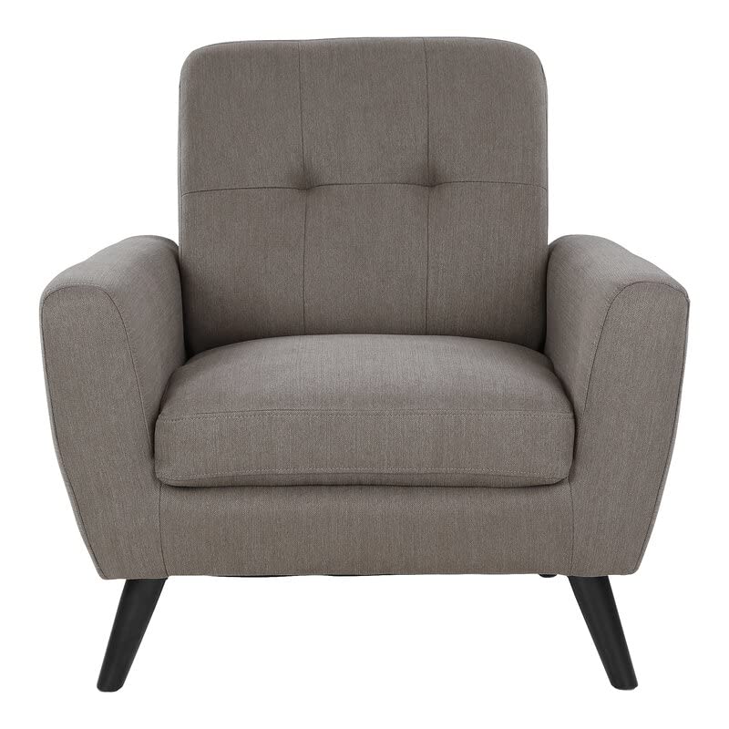 LSFH Unique Design True Innovations Wide Linen Fabric Accent Chair Armchair with Solid Sagwan Wooden Legs Single Sofa Chair for Small Apartments, Living Room or Bedroom (1 Chair, Grey)