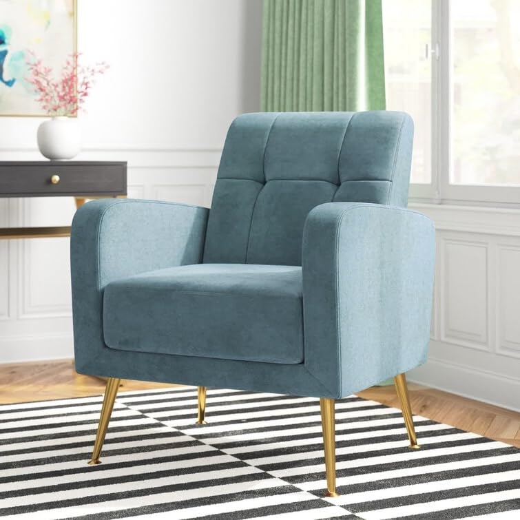 LSFH Unique Design True Innovations Florianaz Accent Chair, Armchair with Solid Sagwan Wooden Frame Single Sofa Chair for Small Apartments, Living Room or Bedroom (Set of 2 Chairs, Sky Blue)