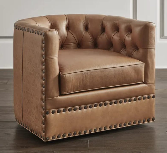 LSFH Unique Design True Innovations Lennoz Swivel 360 Degree Accent Chair Armchair Single Sofa Chair for Small Apartments, Living Room or Bedroom (1 Chair, Brown)