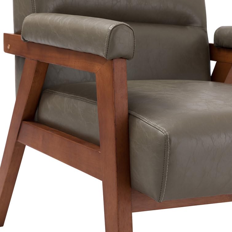 LSFH Unique Design True Innovations Mackenne Accent Chair, Ottoman Armchair with Solid Sagwan Wooden Frame Single Sofa Chair for Small Apartments, Living Room or Bedroom (1 Chair, Grey)