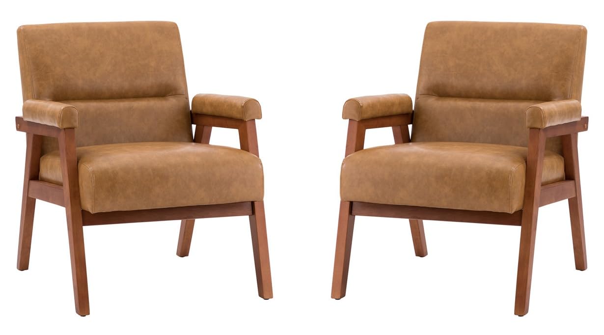 LSFH Unique Design True Innovations Mackenne Accent Chair, Ottoman Armchair with Solid Sagwan Wooden Frame Single Sofa Chair for Small Apartments, Living Room or Bedroom (Set of 2 Chairs, Dark Brown)