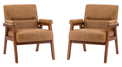 LSFH Unique Design True Innovations Mackenne Accent Chair, Ottoman Armchair with Solid Sagwan Wooden Frame Single Sofa Chair for Small Apartments, Living Room or Bedroom (Set of 2 Chairs, Dark Brown)