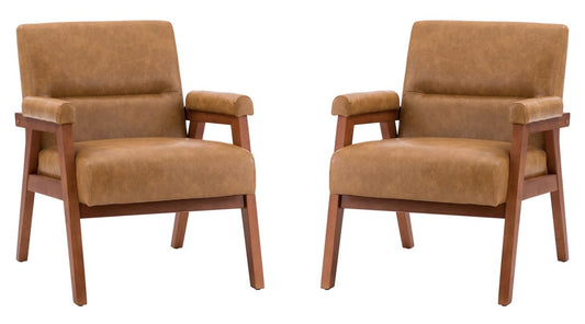 LSFH Unique Design True Innovations Mackenne Accent Chair, Ottoman Armchair with Solid Sagwan Wooden Frame Single Sofa Chair for Small Apartments, Living Room or Bedroom (Set of 2 Chairs, Dark Brown)