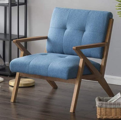 LSFH Unique Design True Innovations Modern Tufted Accent Chair Armchair with Solid Sagwan Wooden Frame Single Sofa Chair for Small Apartments, Living Room or Bedroom (Set of 2 Chairs, Blue)