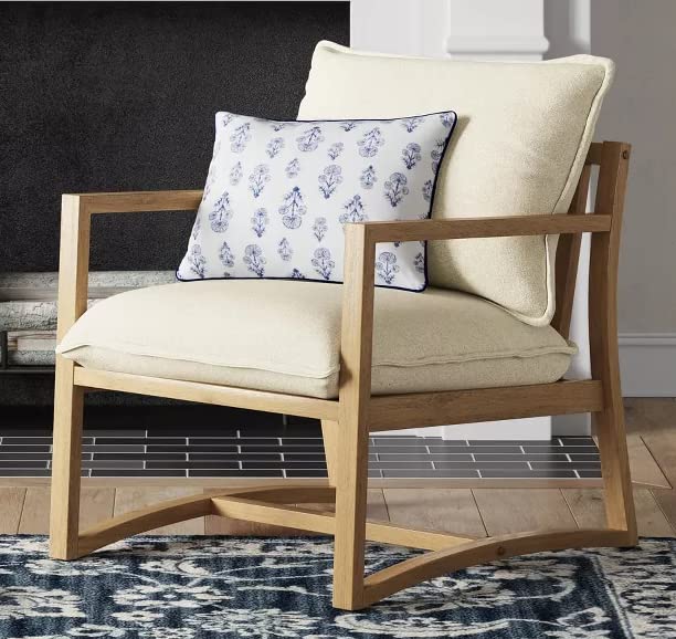 LSFH Unique Design Higginz Lounge Chair, Accent Chair Armchair with Solid Sagwan Wooden Frame Single Sofa Chair for Small Apartments, Living Room or Bedroom (1 Chair, Off White)