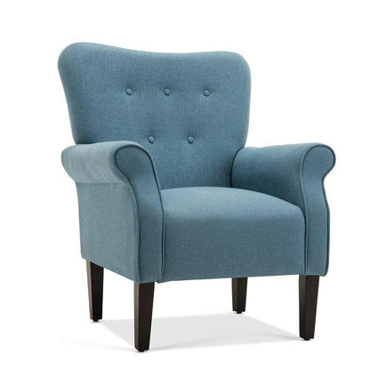 LSFH Unique Design Versatile Button Tufted Fabric Accent Chair Armchair with Solid Sagwan Wooden Frame Single Sofa Chair for Small Apartments, Living Room or Bedroom (Set of 2 Chairs, Blue)