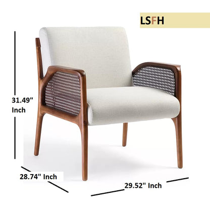LSFH Arraia Rattan Cane Arm Chair with Natural Finish Teak Wood (Sagwan) Frame - Elegant & Durable Seating for Home & Patio Décor (Set of 2 Chairs, Cream)