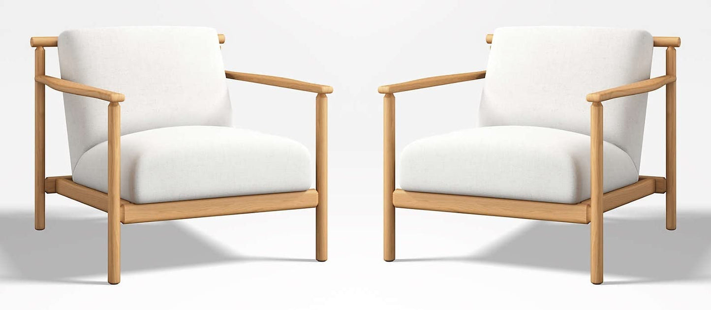 LSFH Unique Design True Innovations Ojai Fabric Accent Chair Armchair with Solid Sagwan Wooden Frame Single Sofa Chair for Small Apartments, Living Room or Bedroom (Set of 2 Chairs, Off White)