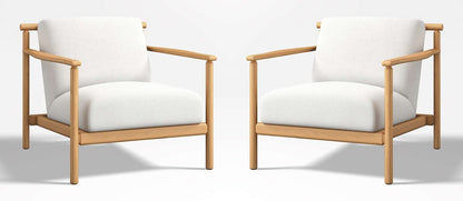 LSFH Unique Design True Innovations Ojai Fabric Accent Chair Armchair with Solid Sagwan Wooden Frame Single Sofa Chair for Small Apartments, Living Room or Bedroom (Set of 2 Chairs, Off White)