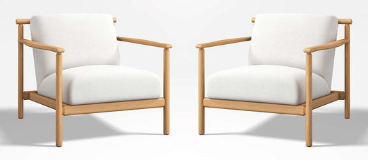 LSFH Unique Design True Innovations Ojai Fabric Accent Chair Armchair with Solid Sagwan Wooden Frame Single Sofa Chair for Small Apartments, Living Room or Bedroom (Set of 2 Chairs, Off White)