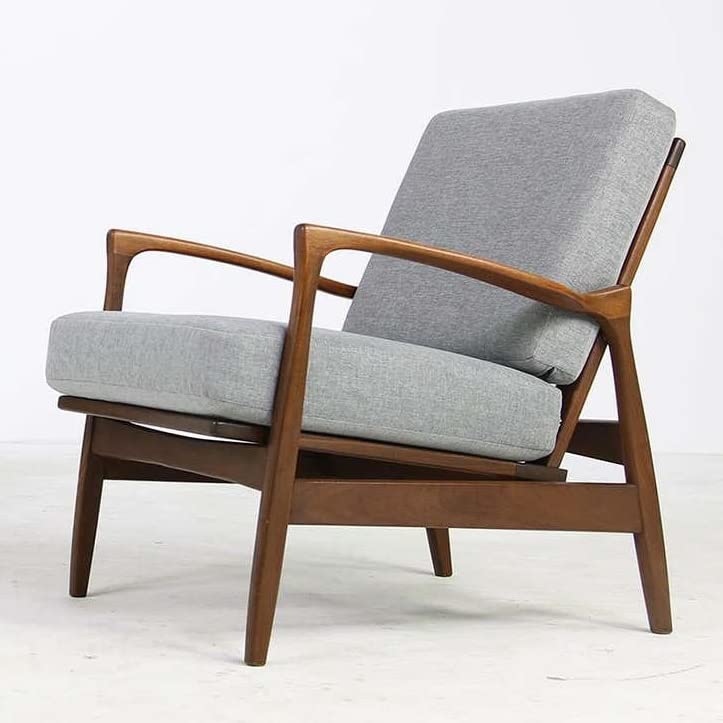 LSFH Unique Design 1960s Organic Shape Fabric Accent Chair Armchair with Solid Sagwan Wooden Frame Single Sofa Chair for Small Apartments, Living Room or Bedroom (Set of 2 Chairs, Light Grey)