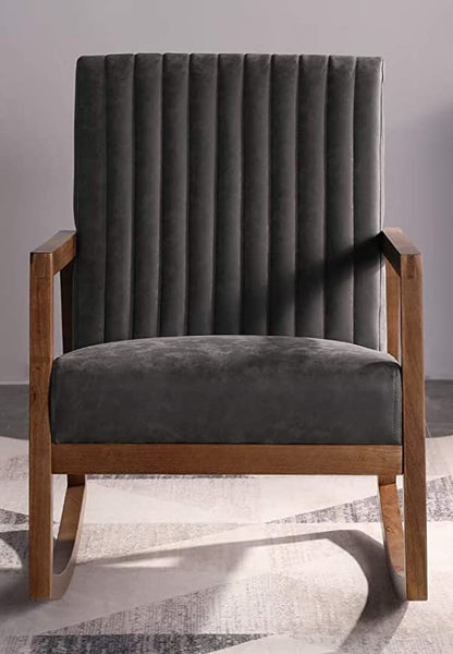 LSFH Unique Design Rocking Chair Leatherette Accent Chair Armchair with Solid Sagwan Wooden Frame Single Sofa Chair for Small Apartments, Living Room or Bedroom (Set of 2 Chair, Grey)