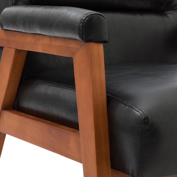 LSFH Unique Design True Innovations Mackenne Accent Chair, Ottoman Armchair with Solid Sagwan Wooden Frame Single Sofa Chair for Small Apartments, Living Room or Bedroom (1 Chair, Black)