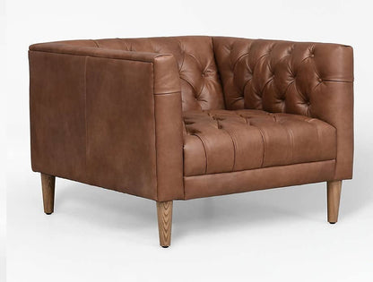 LSFH Unique Design Rollins Button Tufted Accent Chair Armchair with Solid Sagwan Wooden Legs Single Sofa Chair for Small Apartments, Living Room or Bedroom (1 Chairs, Dark Brown)