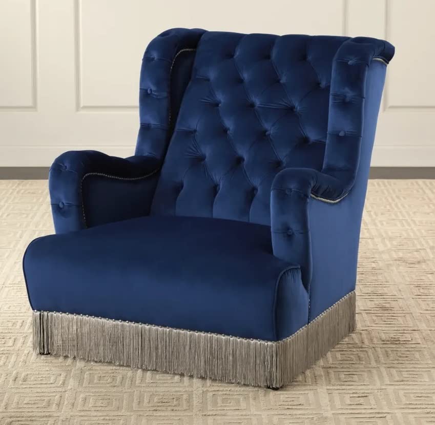 LSFH Unique Design True Innovations Fringed Wing Accent Chair with Fringe Trim and Tufted Back Armchair Single Sofa Chair for Small Apartments, Living Room or Bedroom (Set of 2 Chairs, Blue)