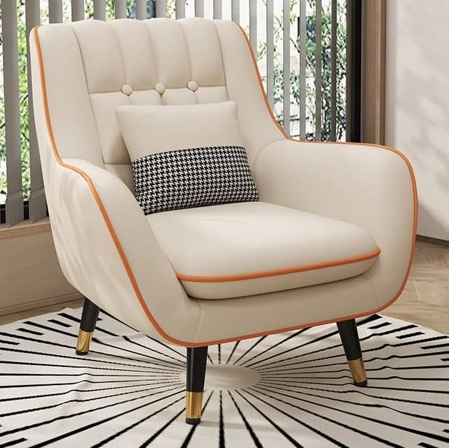 LSFH Unique Design True Innovations Nordic Light Accent Chair, Armchair with Solid Sagwan Wooden Frame for Small Apartments, Living Room or Bedroom (1 Chair, Beige)