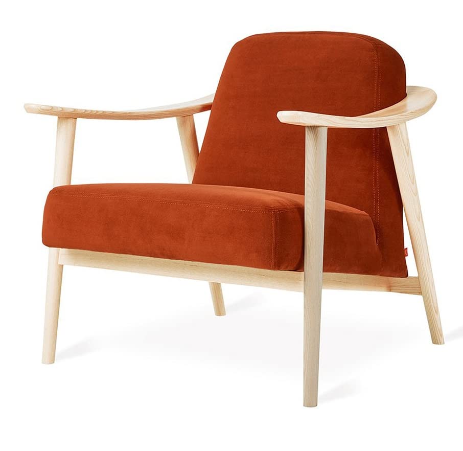 LSFH Unique Design Balticz Accent Chair Armchair with Solid Sagwan Wooden Frame Single Sofa Chair for Small Apartments, Living Room or Bedroom (Natural Finish, Dark Orange Set of 2 Chairs)