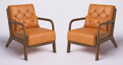 LSFH Unique Design True Innovations Alcie Accent Chair, Ottoman Armchair with Solid Sagwan Wooden Frame Single Sofa Chair for Small Apartments, Living Room or Bedroom (Set of 2 Chairs, Brown)
