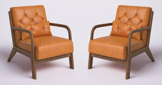 LSFH Unique Design True Innovations Alcie Accent Chair, Ottoman Armchair with Solid Sagwan Wooden Frame Single Sofa Chair for Small Apartments, Living Room or Bedroom (Set of 2 Chairs, Brown)