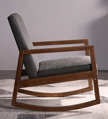 LSFH Unique Design Rocking Chair Leatherette Accent Chair Armchair with Solid Sagwan Wooden Frame Single Sofa Chair for Small Apartments, Living Room or Bedroom (1 Chair, Grey)