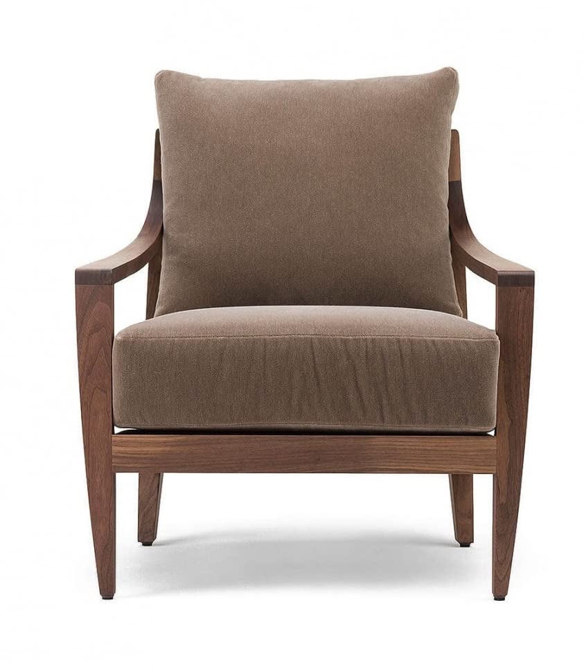 LSFH Unique Design Low Lounge Chair Accent Chair Armchair with Solid Sagwan Wooden Frame Single Sofa Chair for Small Apartments, Living Room or Bedroom (1 Chair, Light Brown)