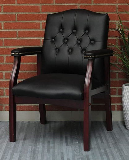 LSFH Unique Design True Innovations Ivy Button Tufted Accent Chair Armchair with Solid sagwan Wooden Frame Single Sofa Chair for Small Apartments, Living Room or Bedroom (Set of 2 Chair, Black)
