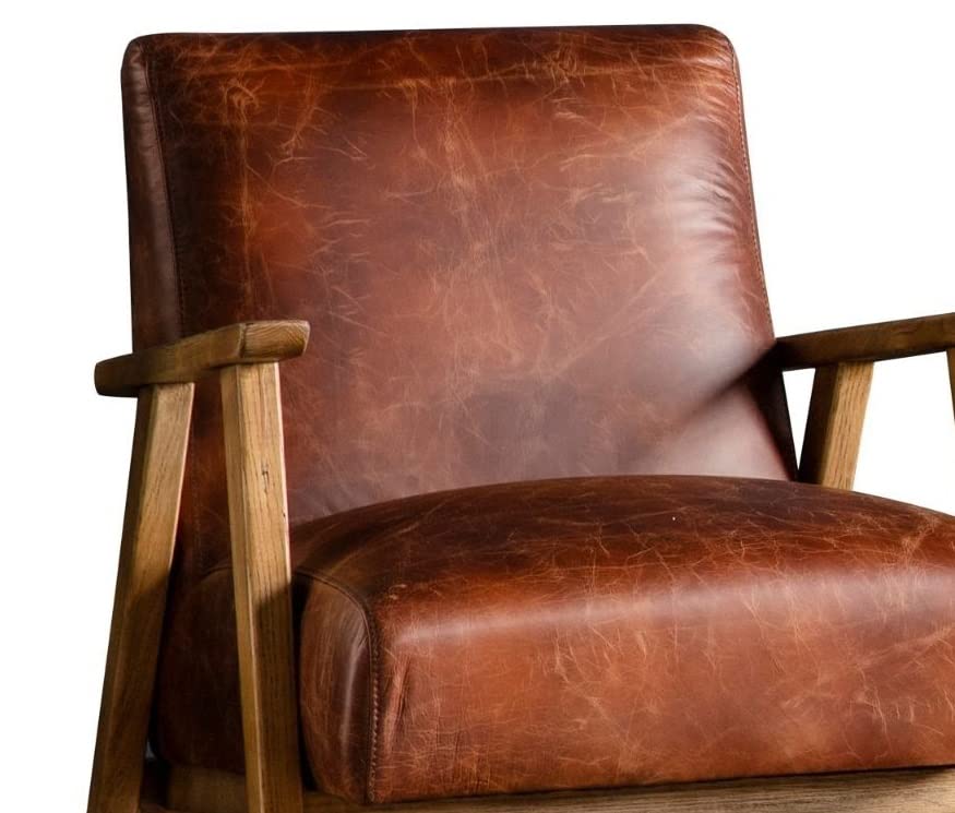 LSFH Unique Design True Innovations Odsey Accent Chair Armchair with Solid Sagwan Wooden Frame Single Sofa Chair for Small Apartments, Living Room or Bedroom (1 Chair, Brown)