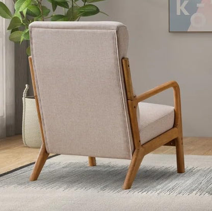 LSFH Unique Design Fabric Upholstered Vegaz Accent Chair with Solid Sagwan Wooden Frame Single Sofa Chair for Small Apartments, Living Room or Bedroom (Set of 2 Chairs, Beige)