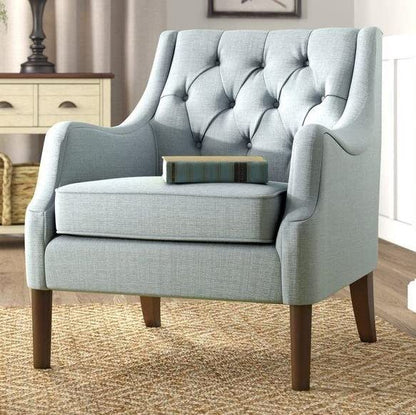 LSFH Unique Design Vinger Button Tufted Fabric Accent Chair Armchair with Solid Sagwan Wooden Frame Single Sofa Chair for Small Apartments, Living Room or Bedroom (Set of 2 Chairs, Light Blue)