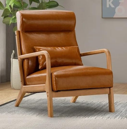LSFH Unique Design Leatherette Upholstered Vegaz Accent Chair with Solid Sagwan Wooden Frame Single Sofa Chair for Small Apartments, Living Room or Bedroom (Set of 2 Chairs, Brown)