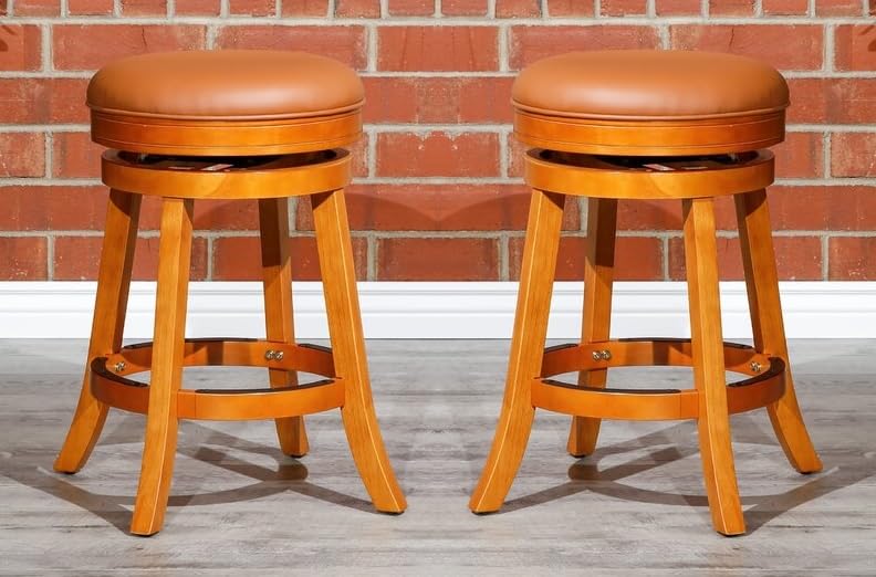 LSFH Unique Design True Innovations Wood Stack Stool Round Shape for Small Apartments, Living Room or Bedroom (Set of 2 Barstools, Brown)