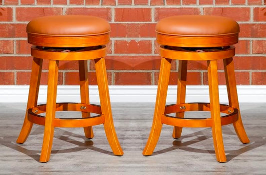 LSFH Unique Design True Innovations Wood Stack Stool Round Shape for Small Apartments, Living Room or Bedroom (Set of 2 Barstools, Brown)