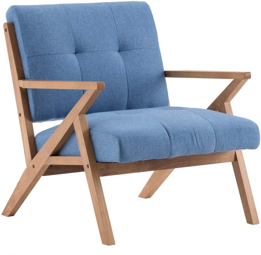 LSFH Unique Design True Innovations Modern Tufted Accent Chair Armchair with Solid Sagwan Wooden Frame Single Sofa Chair for Small Apartments, Living Room or Bedroom (1 Chair, Blue)