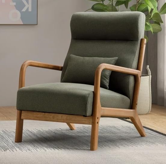 LSFH Unique Design Fabric Upholstered Vegaz Accent Chair with Solid Sagwan Wooden Frame Single Sofa Chair for Small Apartments, Living Room or Bedroom (Set of 2 Chairs, Grey)