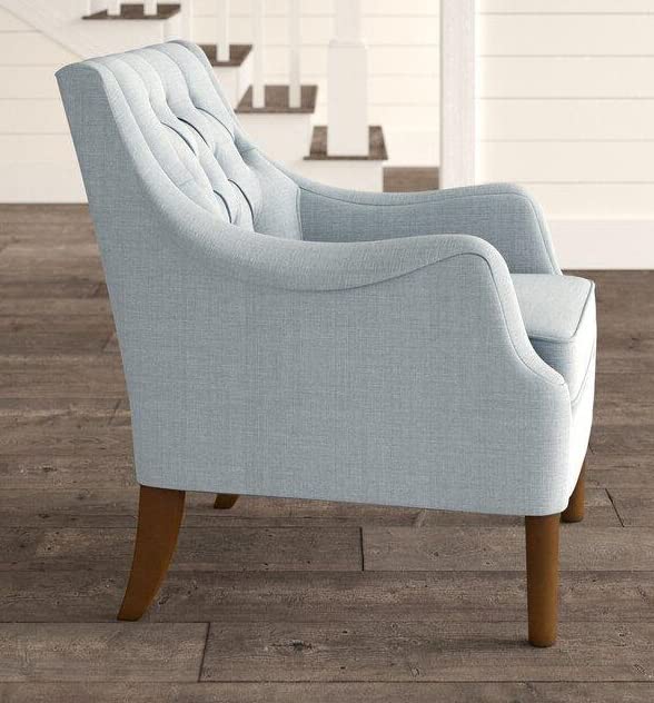 LSFH Unique Design Vinger Button Tufted Fabric Accent Chair Armchair with Solid Sagwan Wooden Frame Single Sofa Chair for Small Apartments, Living Room or Bedroom (Set of 2 Chairs, Light Blue)