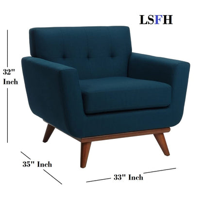 LSFH Unique Design True Innovations Opal Tufted Accent Chair Armchair with Solid Sagwan Wooden Legs Single Sofa Chair for Small Apartments, Living Room or Bedroom (Set of 2 Chairs, Blue)