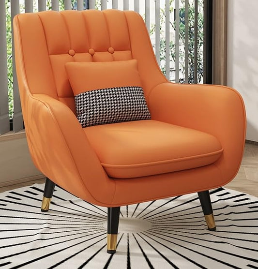 LSFH Unique Design True Innovations Nordic Light Accent Chair, Armchair with Solid Sagwan Wooden Frame for Small Apartments, Living Room or Bedroom (1 Chair, Orange)
