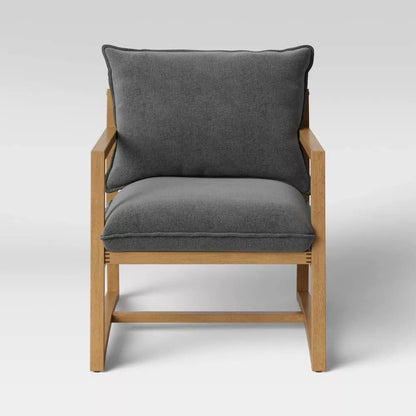 LSFH Unique Design Higginz Lounge Chair, Accent Chair Armchair with Solid Sagwan Wooden Frame Single Sofa Chair for Small Apartments, Living Room or Bedroom (Set of 2 Chairs, Dark Grey)