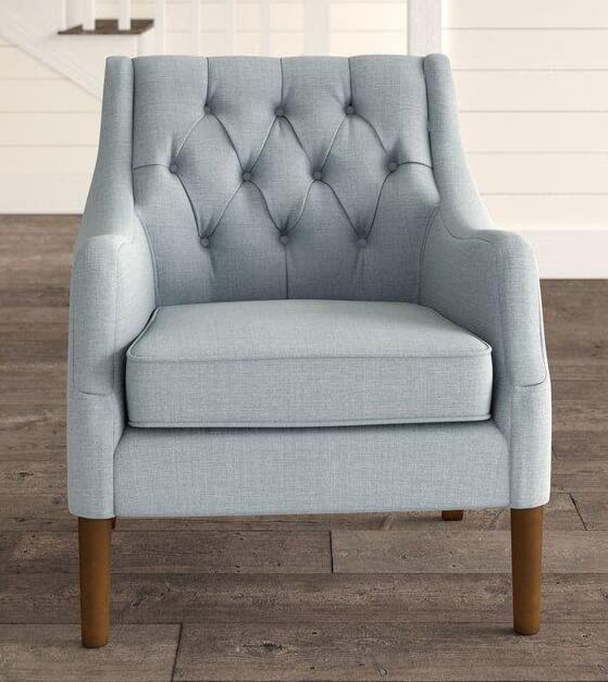 LSFH Unique Design Vinger Button Tufted Fabric Accent Chair Armchair with Solid Sagwan Wooden Frame Single Sofa Chair for Small Apartments, Living Room or Bedroom (Set of 2 Chairs, Light Blue)