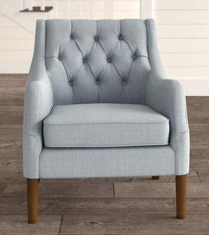 LSFH Unique Design Vinger Button Tufted Fabric Accent Chair Armchair with Solid Sagwan Wooden Frame Single Sofa Chair for Small Apartments, Living Room or Bedroom (Set of 2 Chairs, Light Blue)