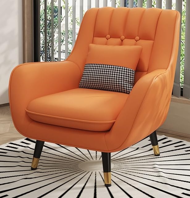 LSFH Unique Design True Innovations Nordic Light Accent Chair, Armchair with Solid Sagwan Wooden Frame for Small Apartments, Living Room or Bedroom (1 Chair, Orange)