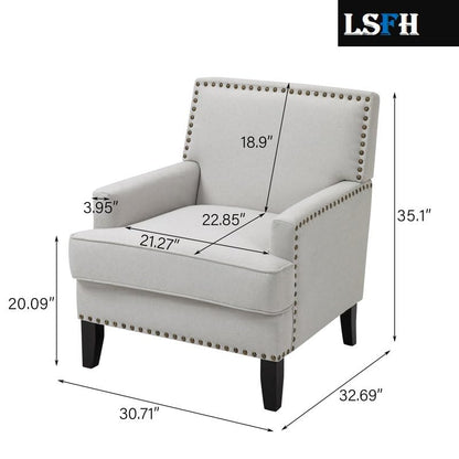 LSFH Unique Design True Innovations Joshkz Accent Chair, Armchair with Solid Sagwan Wooden Frame Single Sofa Chair for Small Apartments, Living Room or Bedroom (Set of 2 Chairs, Off-White)
