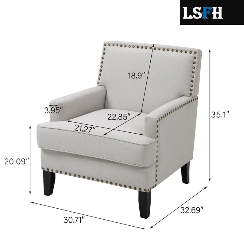 LSFH Unique Design True Innovations Joshkz Accent Chair, Armchair with Solid Sagwan Wooden Frame Single Sofa Chair for Small Apartments, Living Room or Bedroom (1 Chair, Off-White)
